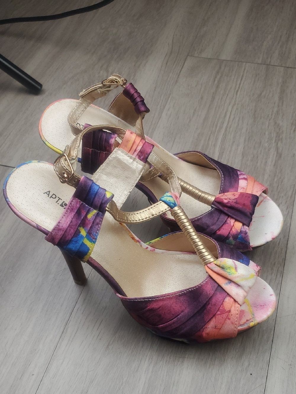 APT 9 Colorful Satin Platform Heels Women’s 7.5 Ankle Strap Stiletto Peep Toes